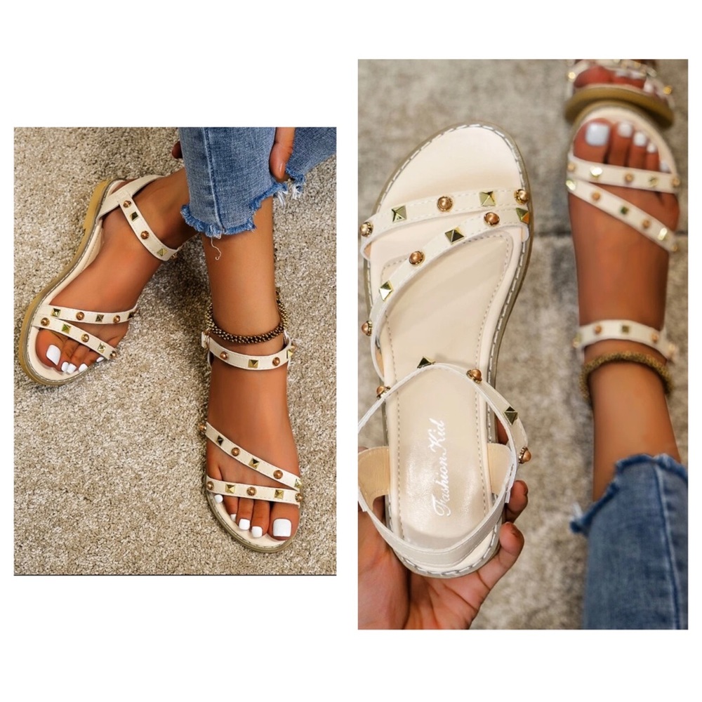 NWOT SHEIN Studded Decor Ankle Strap Flat Sandals